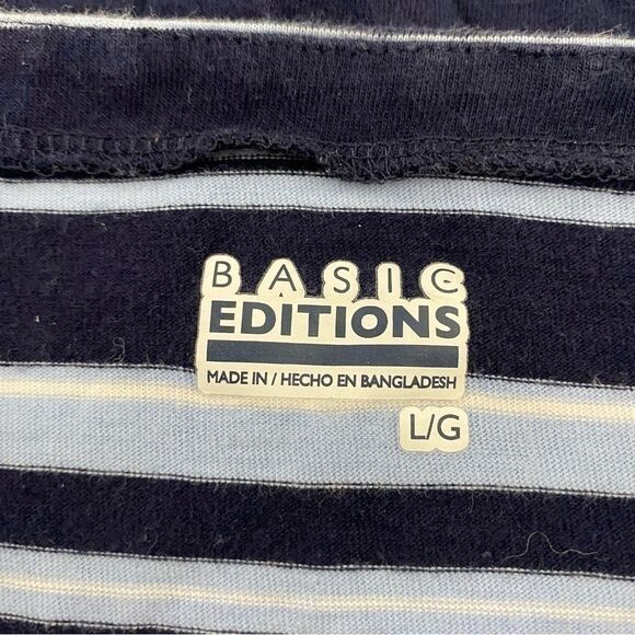 Basic Editions Striped Short Sleeve Tee Navy Combo L - Picture 3 of 6